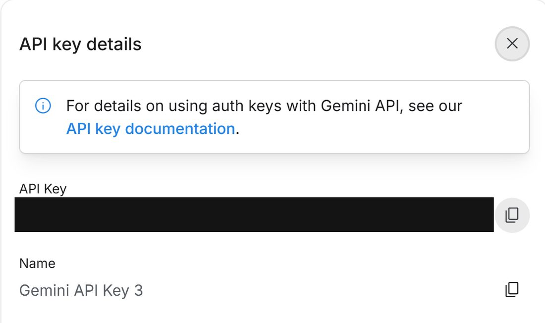 API key details（金鑰已遮蔽）